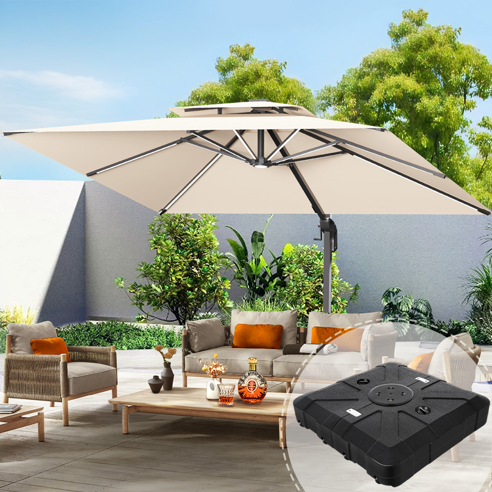Patioslife Aegis Pro – Parasol déporté avec LED, base croisée en métal et structure renforcée en aluminium thermolaqué