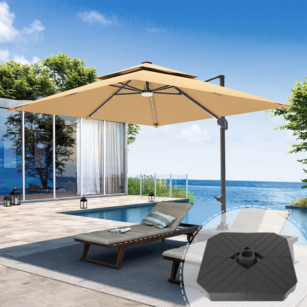 Patioslife Aegis Pro – Parasol déporté avec LED, base croisée en métal et structure renforcée en aluminium thermolaqué